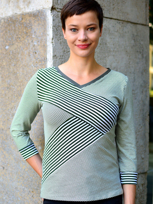 SALE > M (38) gestreiftes Jersey Shirt ELISABETH grün Streifen weiss