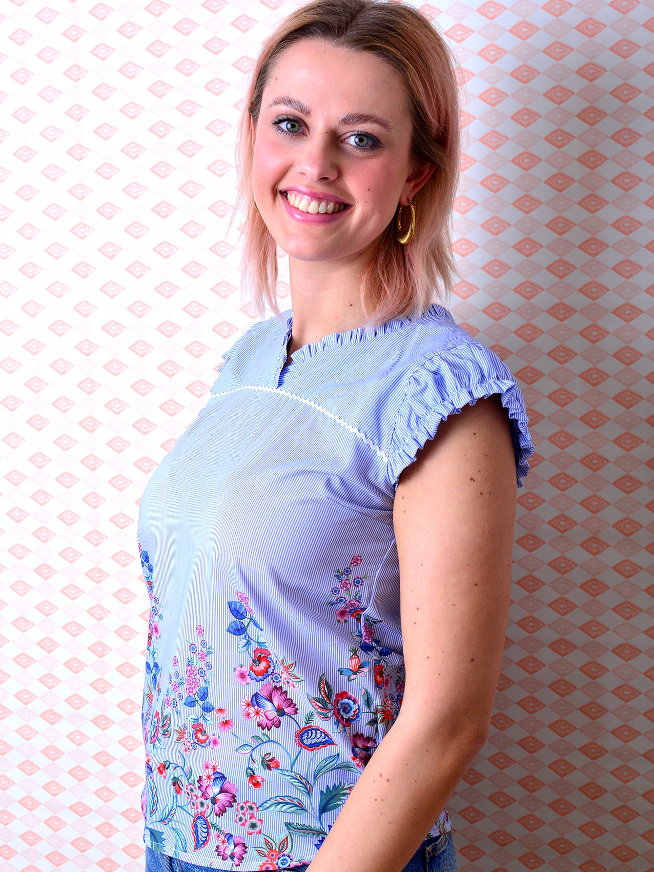 SALE > XS (34) florale Sommerbluse VIKTORIA blau Blumen Streifen