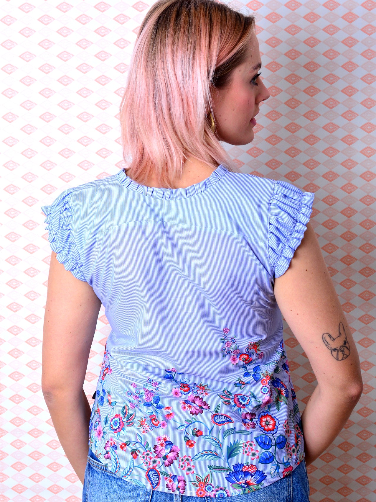 SALE > XS (34) florale Sommerbluse VIKTORIA blau Blumen Streifen