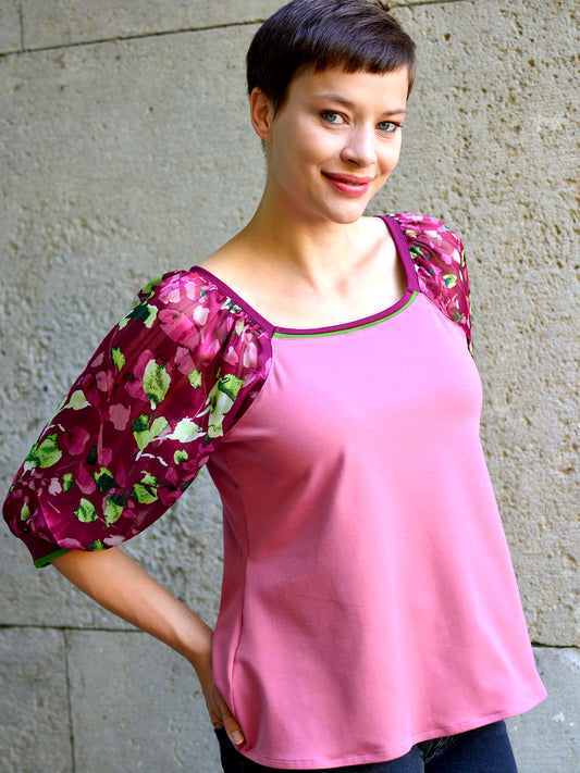 Jersey Shirt STEFANIE rosa Blumen beere von STADTKIND POTSDAM