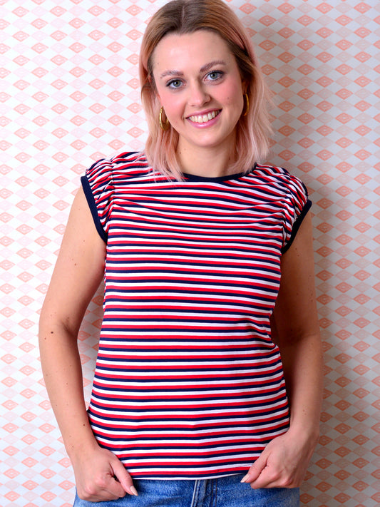 SALE > XS (34) gestreiftes Jersey Shirt LENA rot blau weiss Streifen