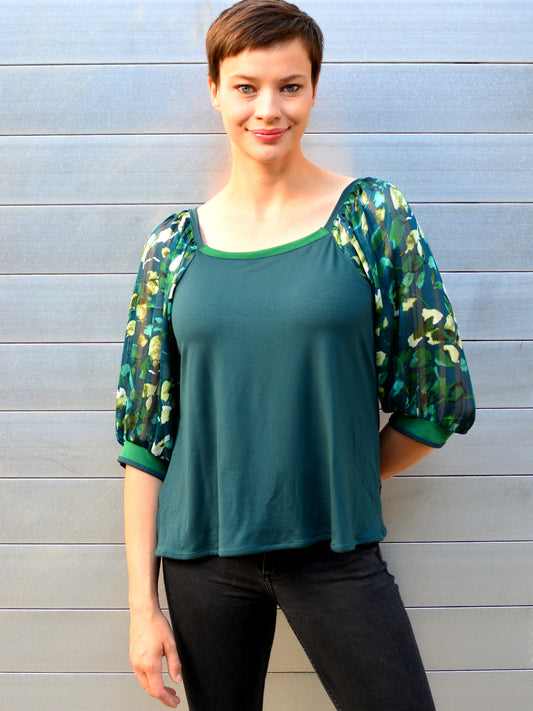 Jersey Shirt STEFANIE petrol Blumen grün von STADTKIND POTSDAM