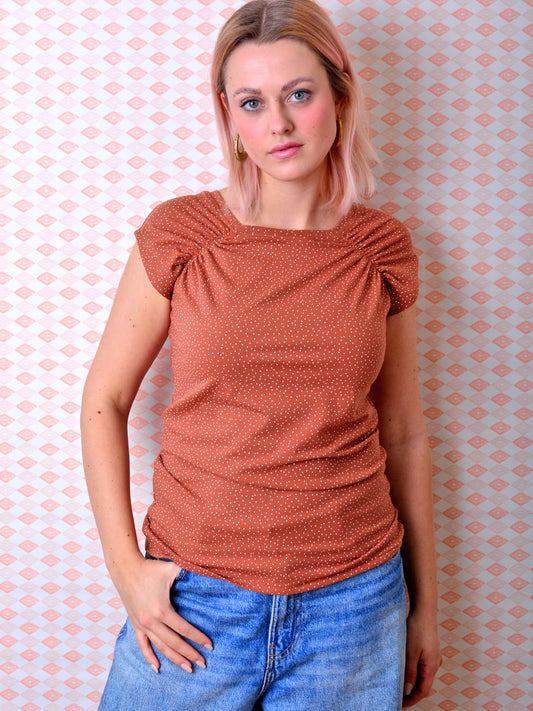 gepunktetes Jersey Shirt SABINE braun Punkte terracotta von STADTKIND