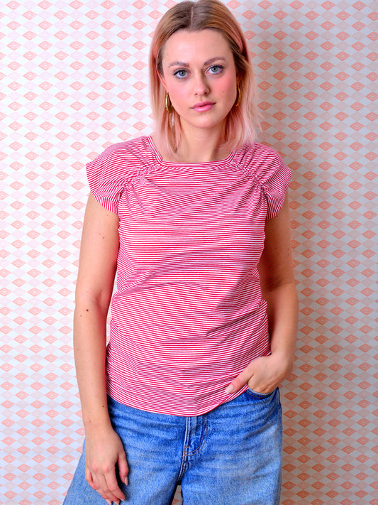 gestreiftes Jersey Shirt SABINE weiss Streifen rot von STADTKIND
