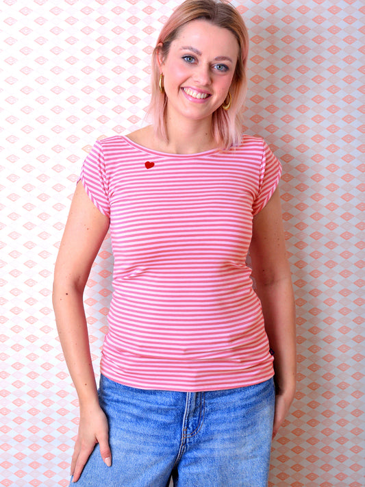 gestreiftes Jersey Shirt SANDRA rosa orange weiss Streifen Herz von STADTKIND