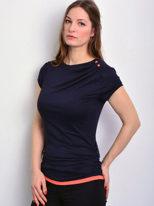 SALE > M (38) Jersey Shirt VERA dunkelblau Knöpfe blau