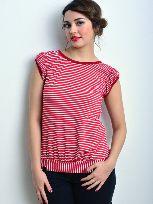 Jersey Shirt LENA rot weiss Streifen Knopf von STADTKIND POTSDAM