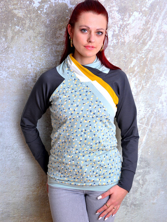 SALE > XL (42) Sweatshirt RITA mintgrün Streifen grau