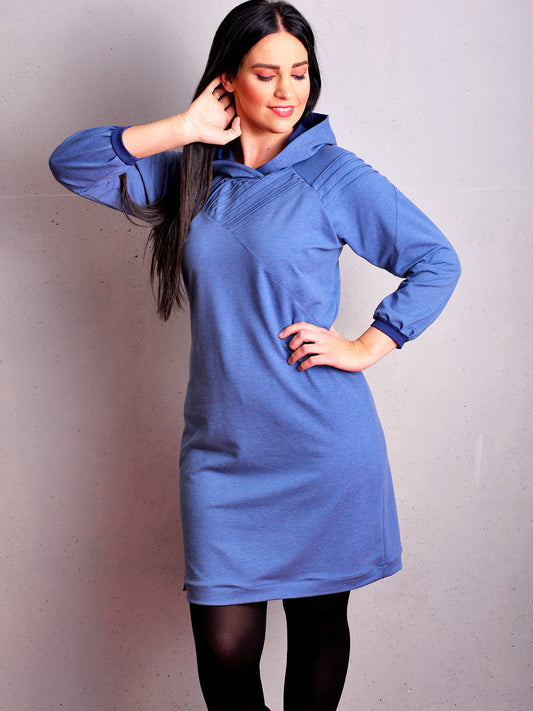 Kapuzenkleid GESINE blau Raglanärmel Biesen Hoodie von STADTKIND POTSDAM